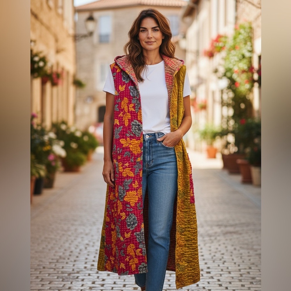 Colorful Patchwork Long Vest for Women